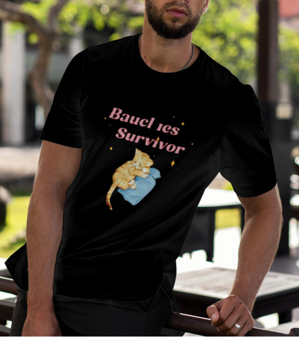 Bauchies Survivor Cat Kitten Holding Blue Blanket T-Shirt