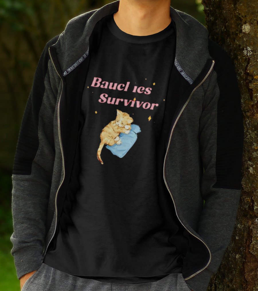 Bauchies Survivor Cat Kitten Holding Blue Blanket T-Shirt