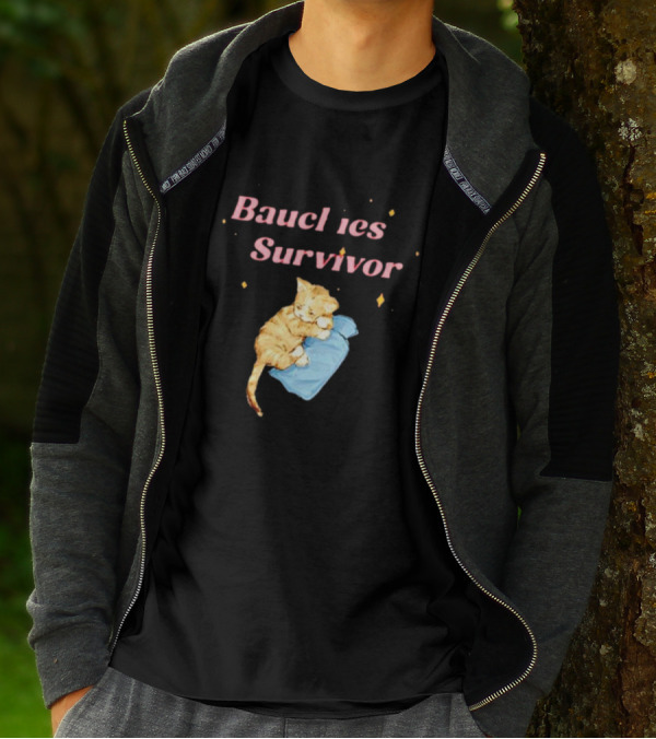 Bauchies Survivor Cat Kitten Holding Blue Blanket T-Shirt