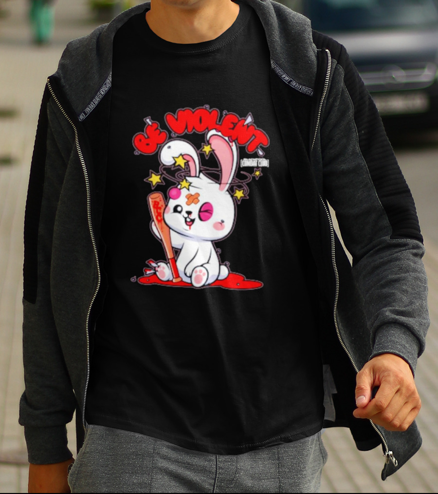 Blackpool Combat Club Be Violent Bunny With Bat T-Shirt