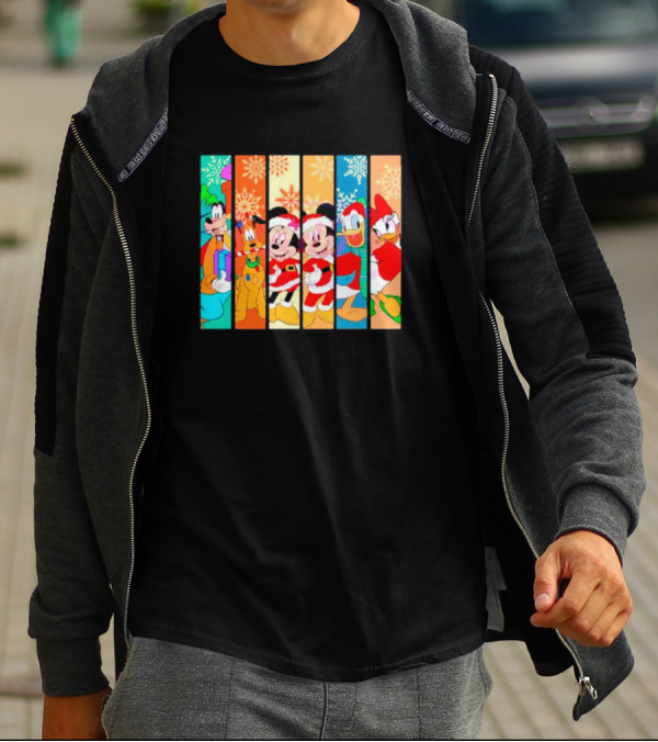 Mickey And Friends Christmas Santa Snowflakes Festive Vibe T-Shirt