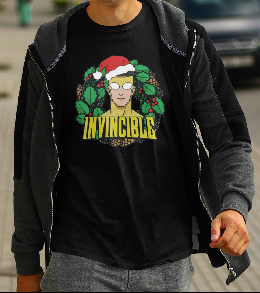Invincible Mark Grayson Holiday Santa Hat Holly And Pine Cones T-Shirt