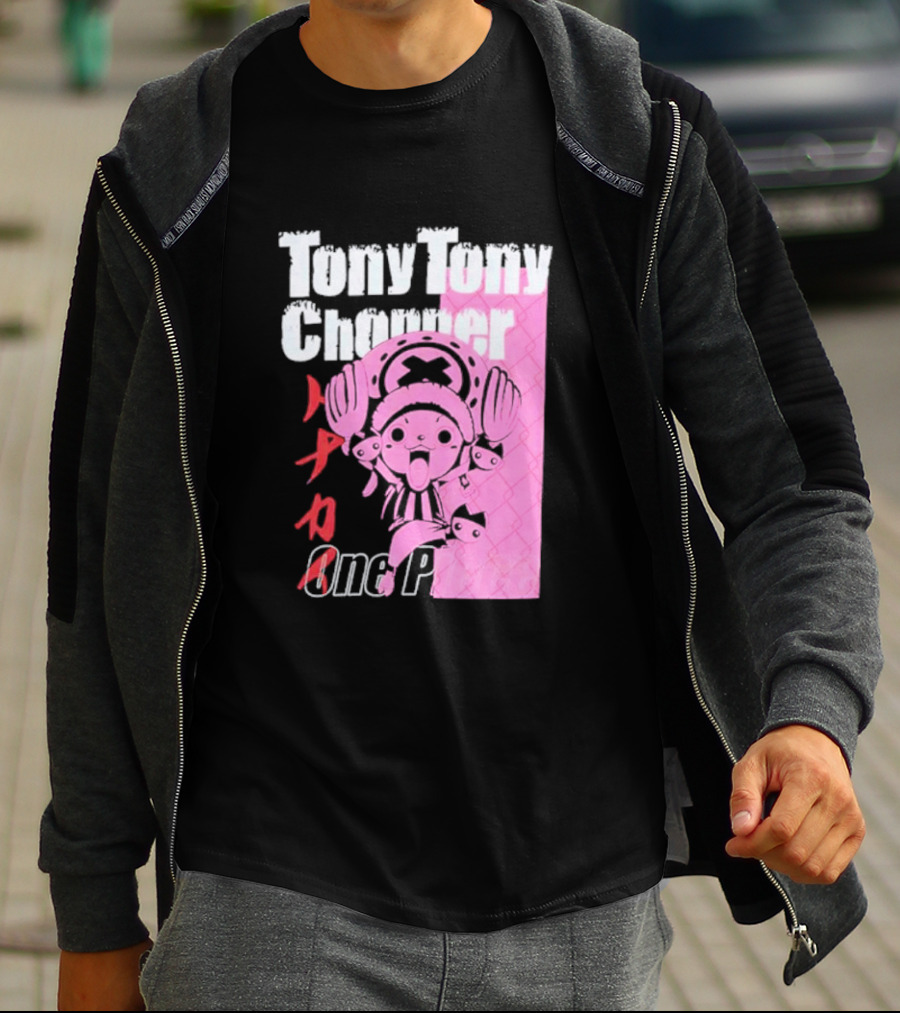 Tony Tony Chopper One Piece Pink Tonal Japanese Text T-Shirt