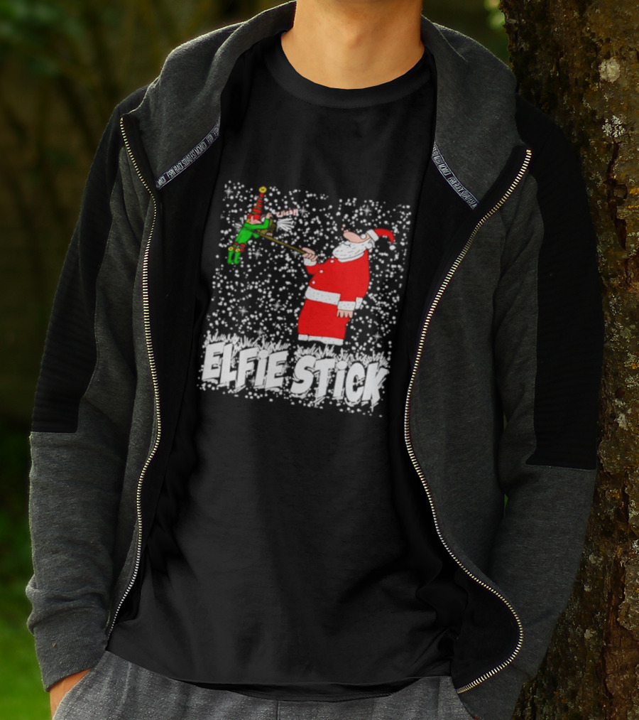 Santa Claus Elfie Stick Funny Christmas Selfie Snowflakes T-Shirt