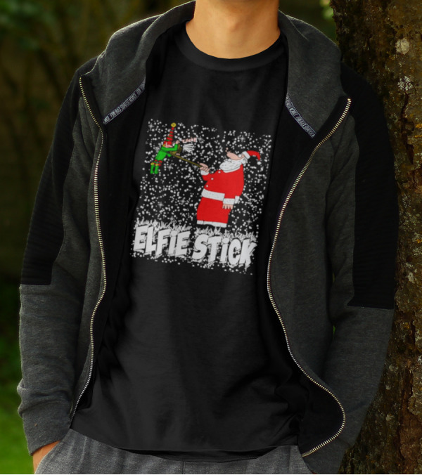 Santa Claus Elfie Stick Funny Christmas Selfie Snowflakes T-Shirt