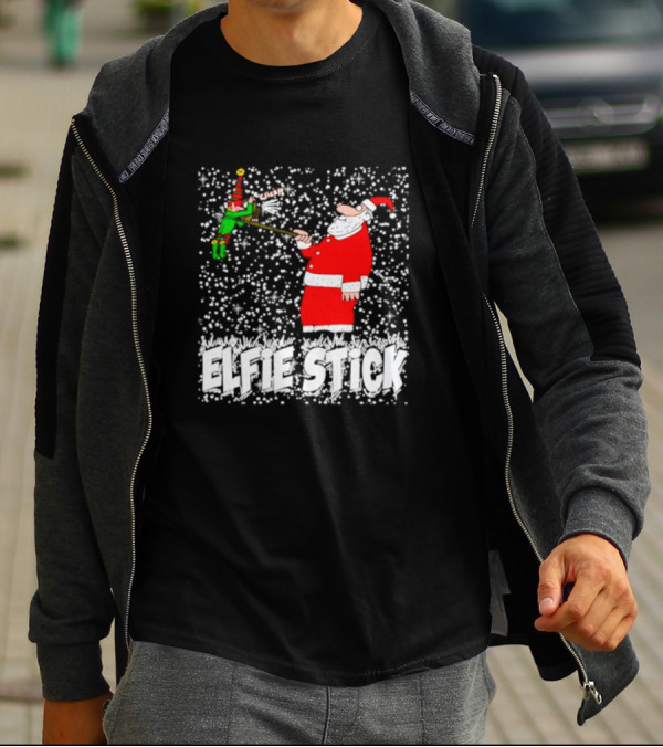 Santa Claus Elfie Stick Funny Christmas Selfie Snowflakes T-Shirt