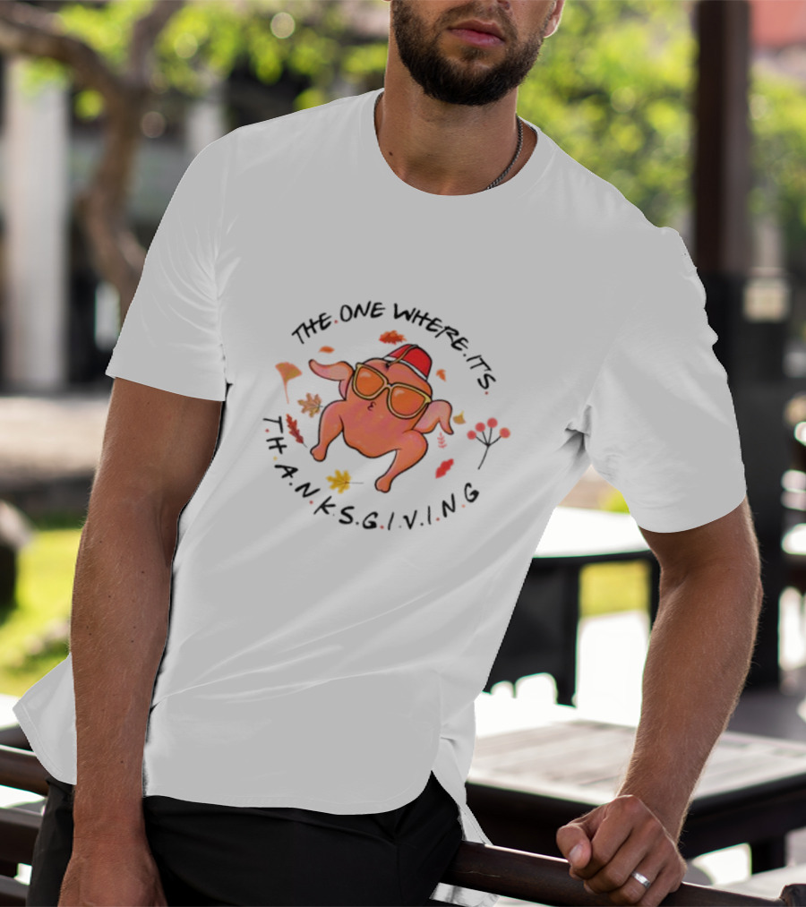 Thanksgiving Friends Turkey In Sunglasses With Fez Hat And Autumn Leaves T-Shirt