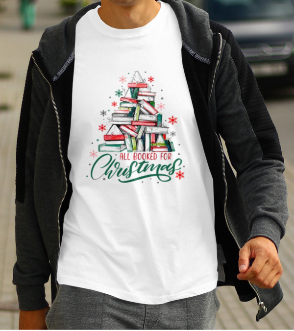 All Booked For Christmas Cute Bookworm Christmas Tree With Books T-Shirt