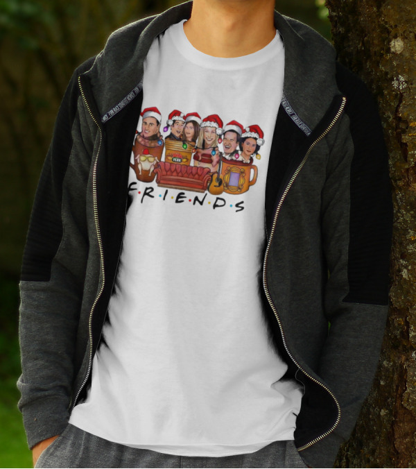 Friends TV Show Christmas Central Perk Couch And Santa Hats T-Shirt