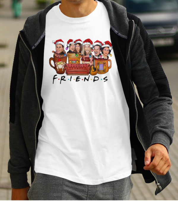 Friends TV Show Christmas Central Perk Couch And Santa Hats T-Shirt
