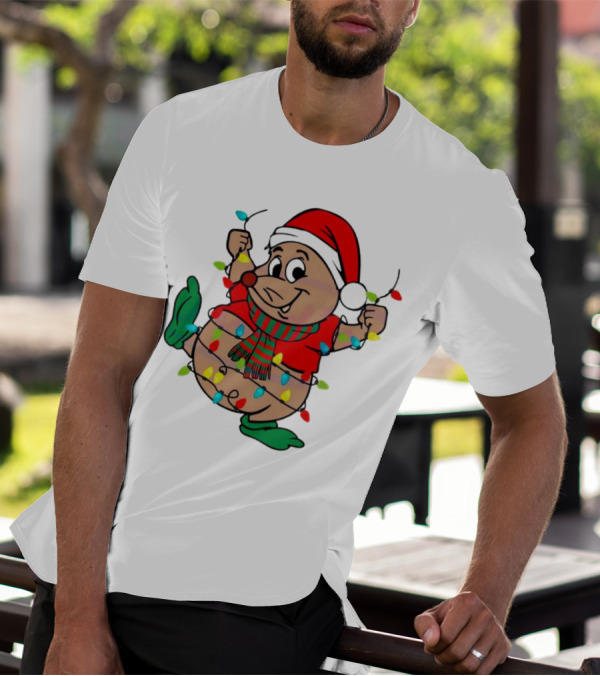 Gus Santa Hat Christmas Lights Cozy Festive Character With Bright Holiday Spirit T-Shirt