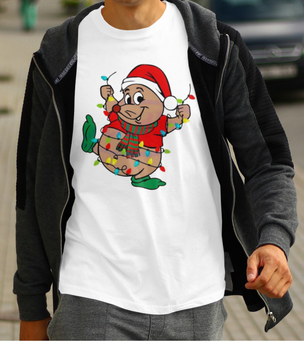Gus Santa Hat Christmas Lights Cozy Festive Character With Bright Holiday Spirit T-Shirt