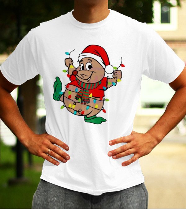 Gus Santa Hat Christmas Lights Cozy Festive Character With Bright Holiday Spirit T-Shirt