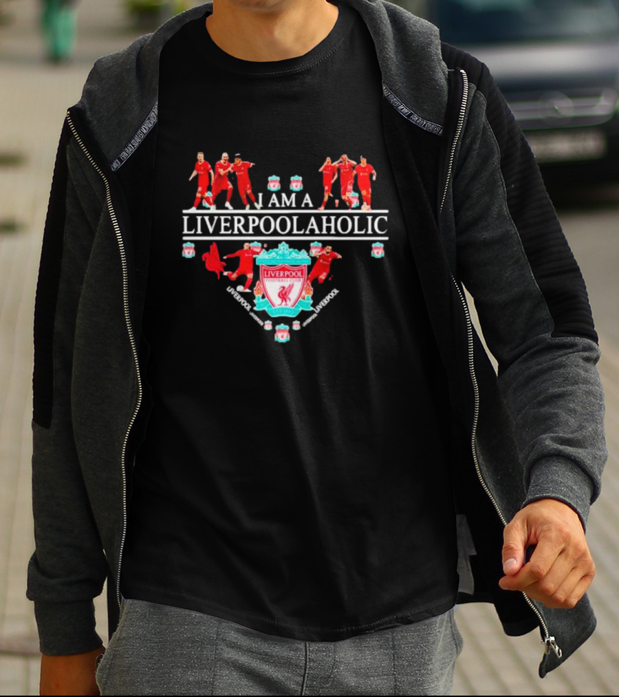 I AM A LIVERPOOLAHOLIC LIVERPOOL FC CREST PLAYERS CELEBRATION REDS SUPPORTER T-Shirt