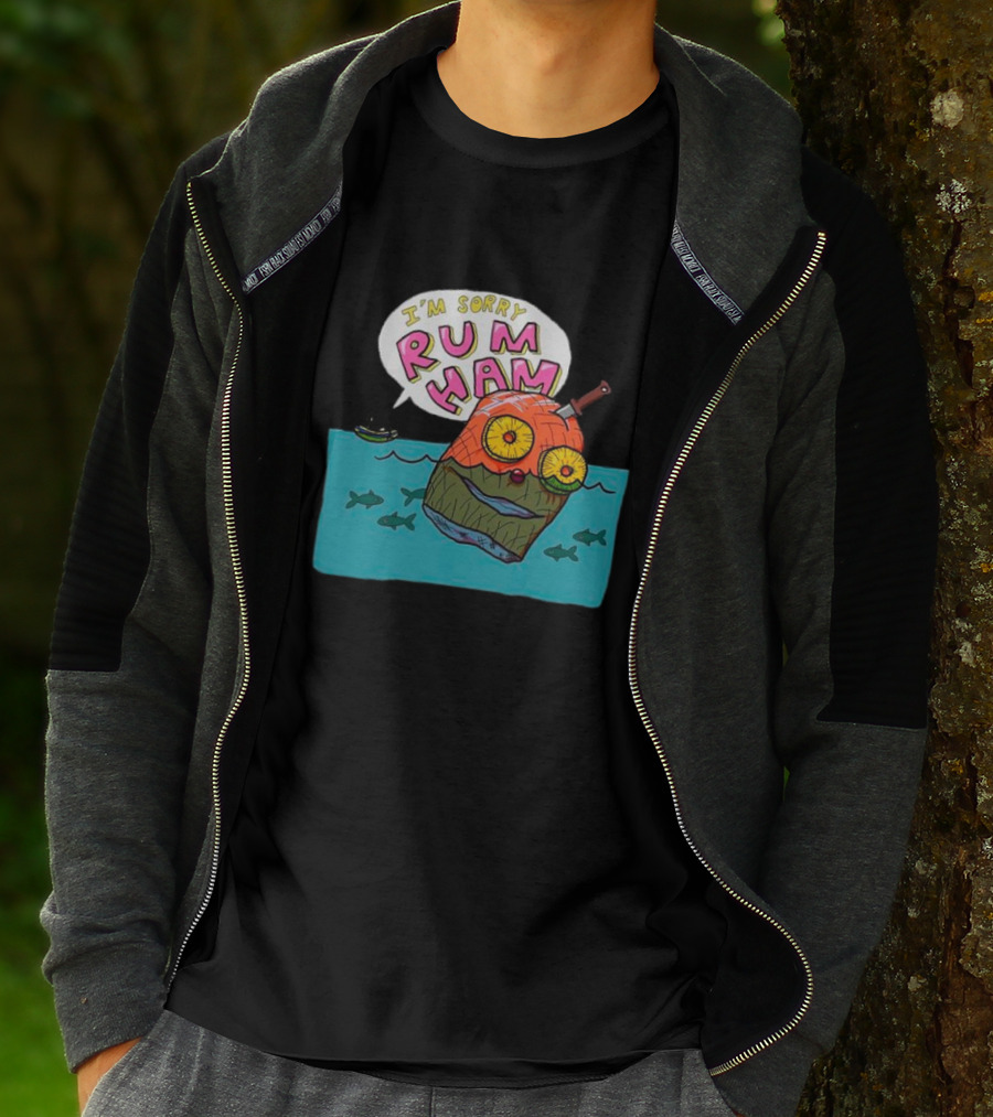 I’m Sorry Rum Ham Cartoon Floating In Water With Knife And Fish T-Shirt