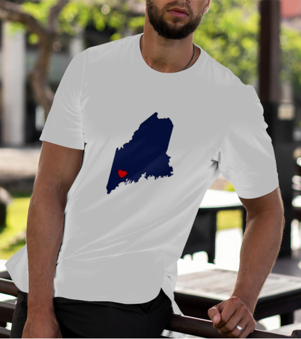 Love Lewiston Strong Heart On Maine Map T-Shirt