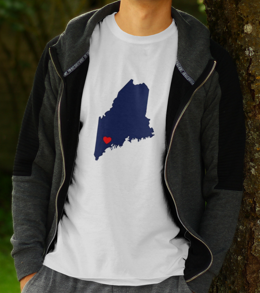 Love Lewiston Strong Heart On Maine Map T-Shirt