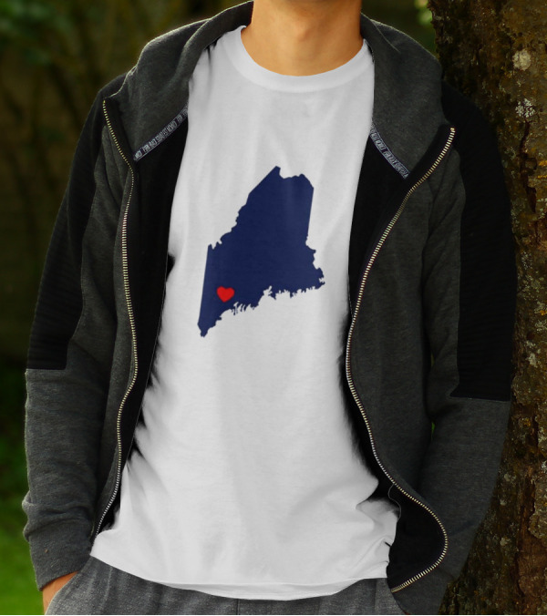 Love Lewiston Strong Heart On Maine Map T-Shirt