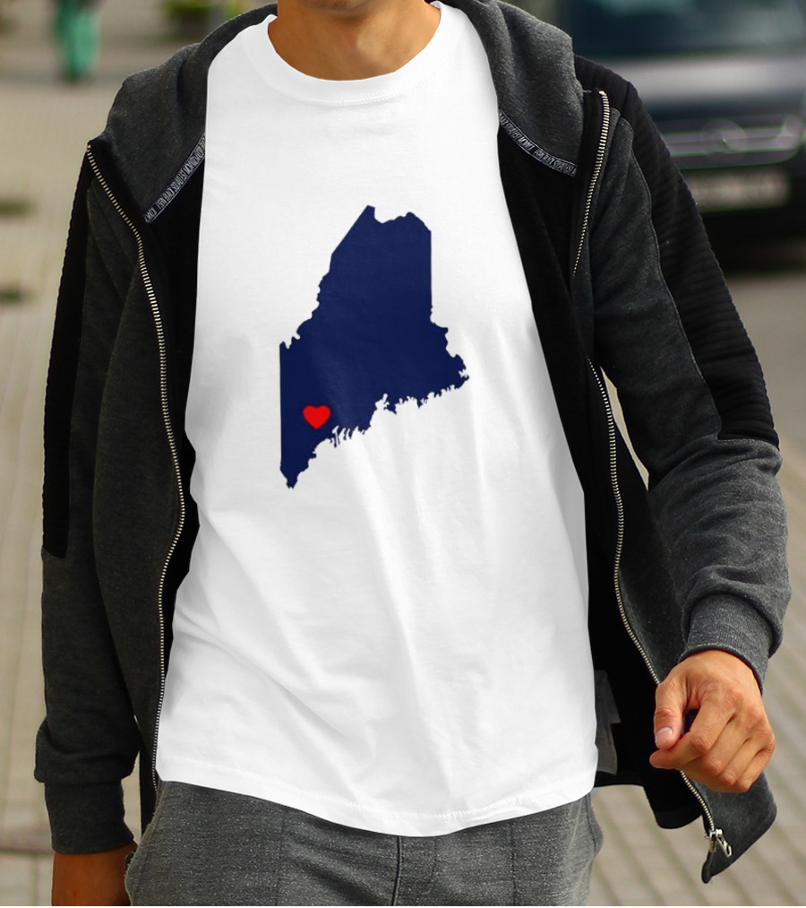 Love Lewiston Strong Heart On Maine Map T-Shirt