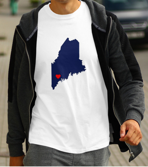 Love Lewiston Strong Heart On Maine Map T-Shirt