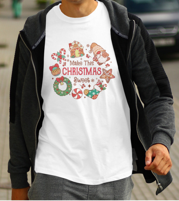 Make This Christmas Sweet Gingerbread House Candy Cane Stocking Wreath T-Shirt