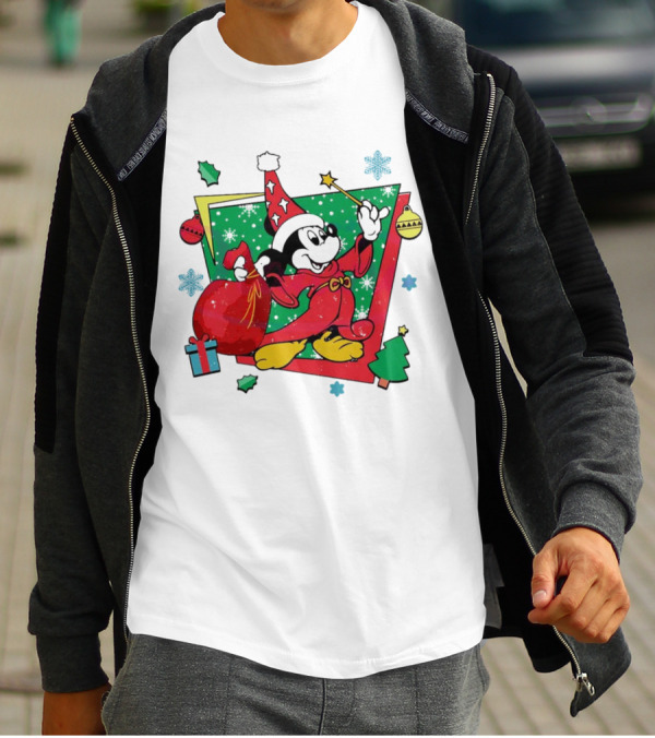 Mickey Sorcerers Apprentice Christmas 90s Magic Holiday T-Shirt