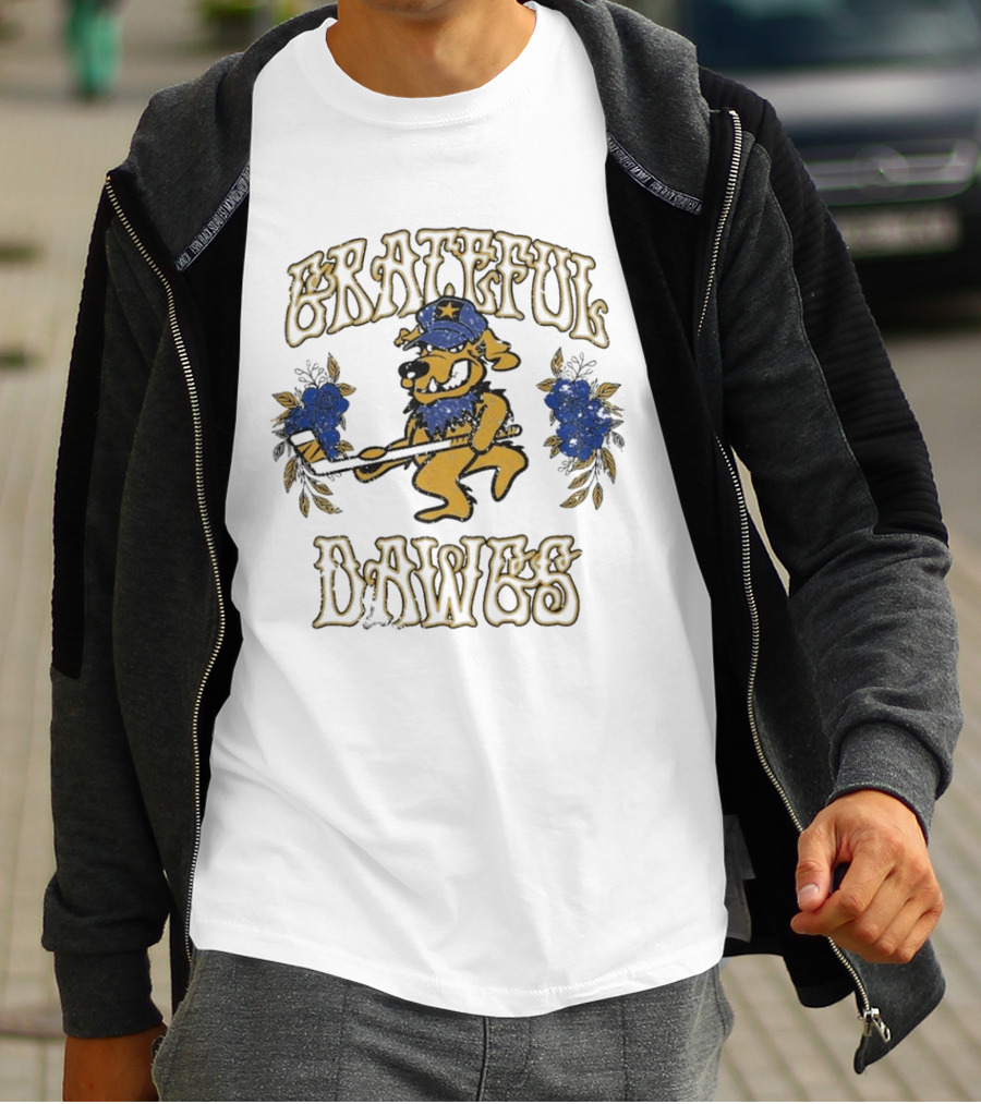 Grateful Dawgs Rail Yard Dawgs Walking Dog With Hat And Flowers T-Shirt