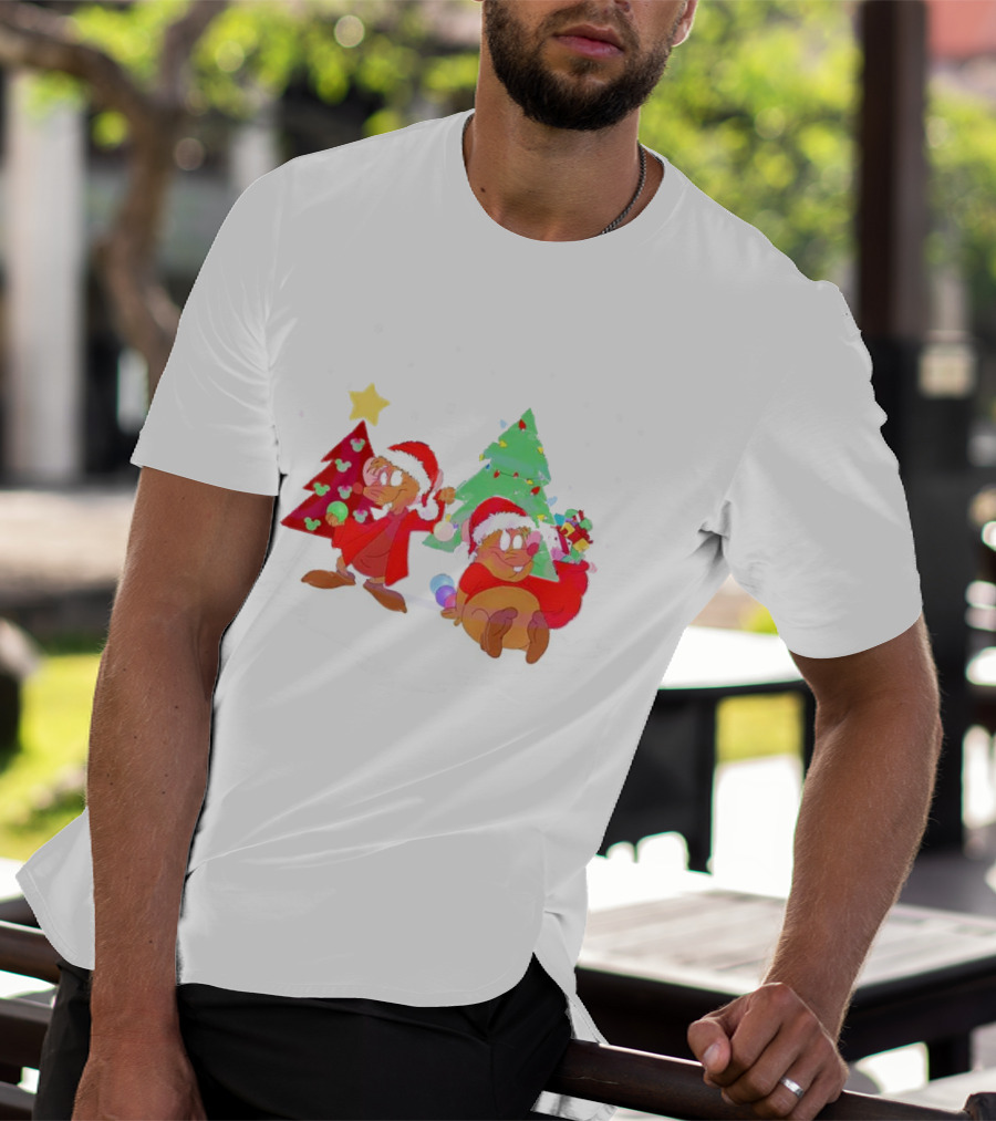 Santa Jaq And Gus With Christmas Lights And Presents By Christmas Tree T-Shirt