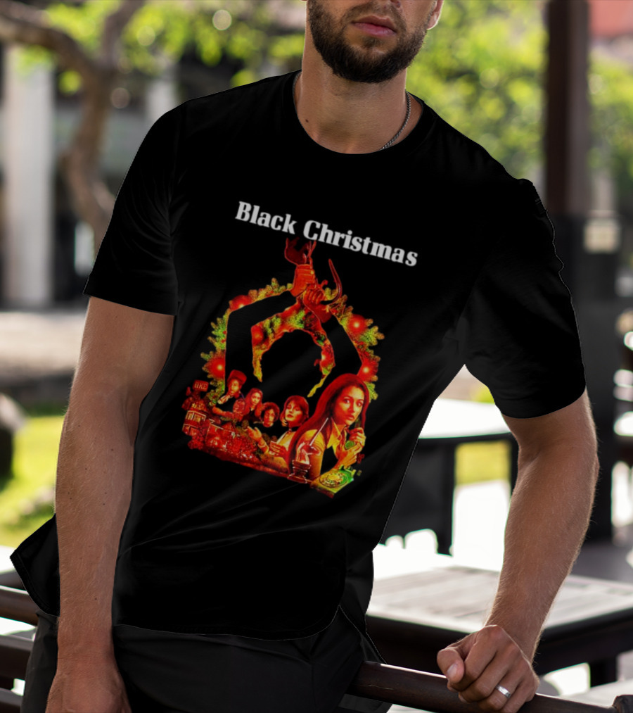 Black Christmas Silent Night Horror Movie Characters Axe Wreath Scene T-Shirt