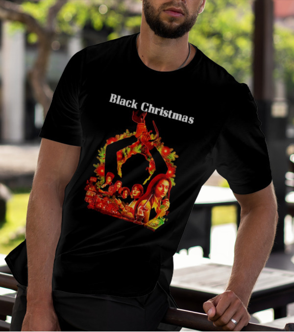 Black Christmas Silent Night Horror Movie Characters Axe Wreath Scene T-Shirt
