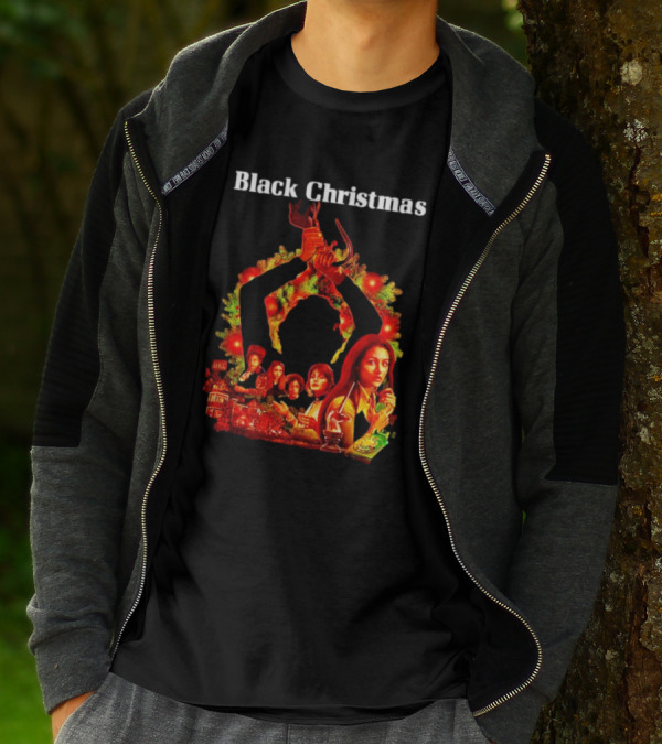 Black Christmas Silent Night Horror Movie Characters Axe Wreath Scene T-Shirt
