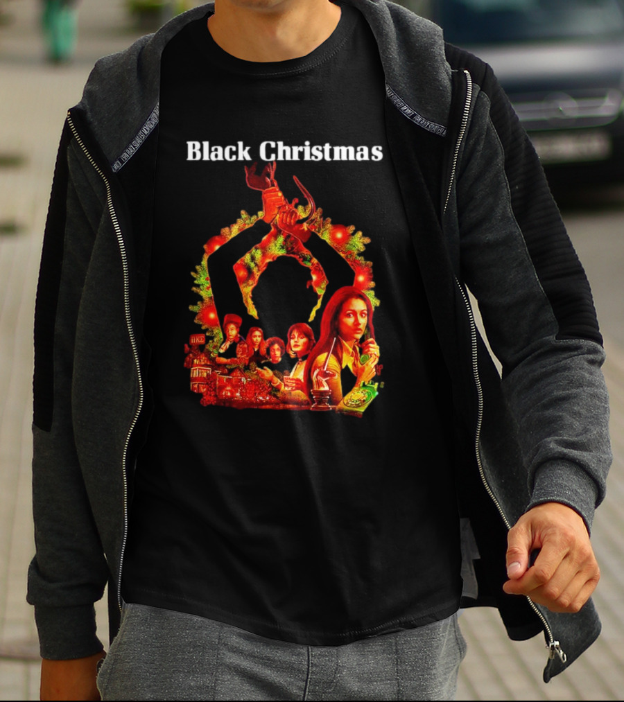 Black Christmas Silent Night Horror Movie Characters Axe Wreath Scene T-Shirt