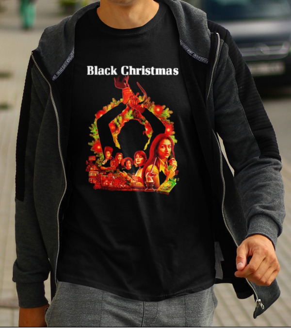 Black Christmas Silent Night Horror Movie Characters Axe Wreath Scene T-Shirt