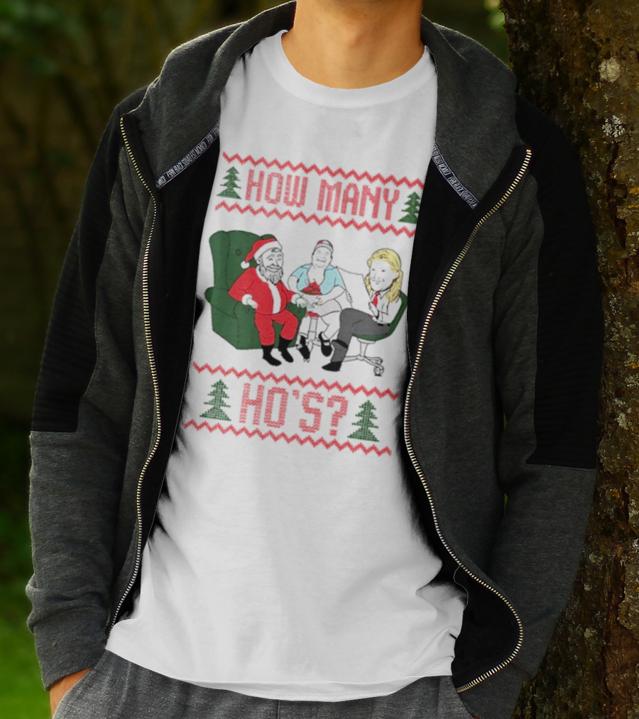 How Many Ho’s Santa Chair Christmas T-Shirt