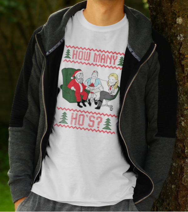 How Many Ho’s Santa Chair Christmas T-Shirt