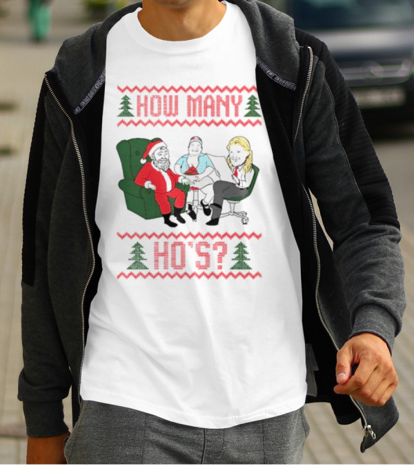 How Many Ho’s Santa Chair Christmas T-Shirt