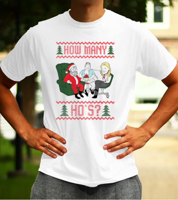 How Many Ho’s Santa Chair Christmas T-Shirt