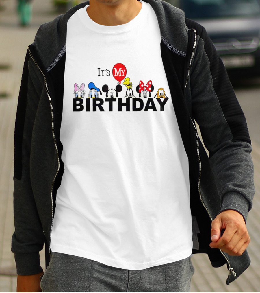 It's My Birthday Disney Characters Mickey Minnie Donald Balloon T-Shirt