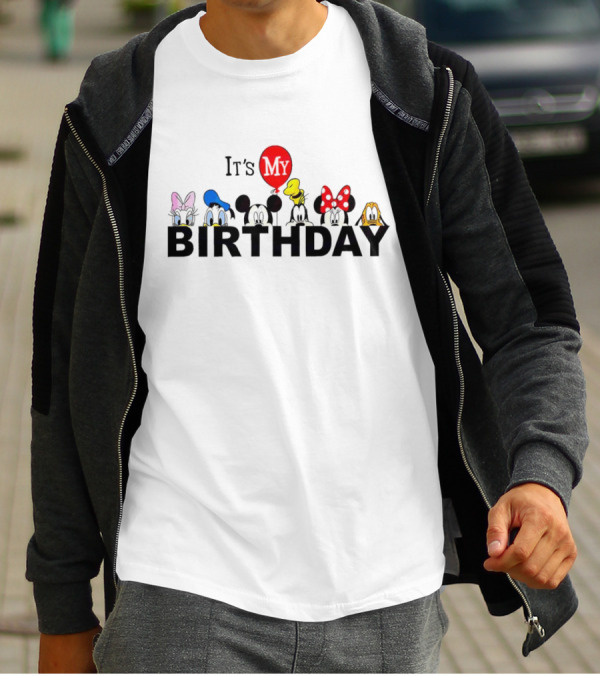It's My Birthday Disney Characters Mickey Minnie Donald Balloon T-Shirt