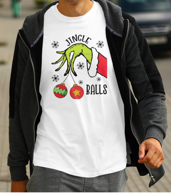 Jingle Balls Grinch Hand Holding Christmas Ornaments T-Shirt