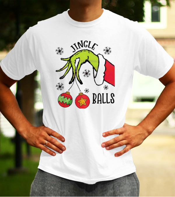 Jingle Balls Grinch Hand Holding Christmas Ornaments T-Shirt
