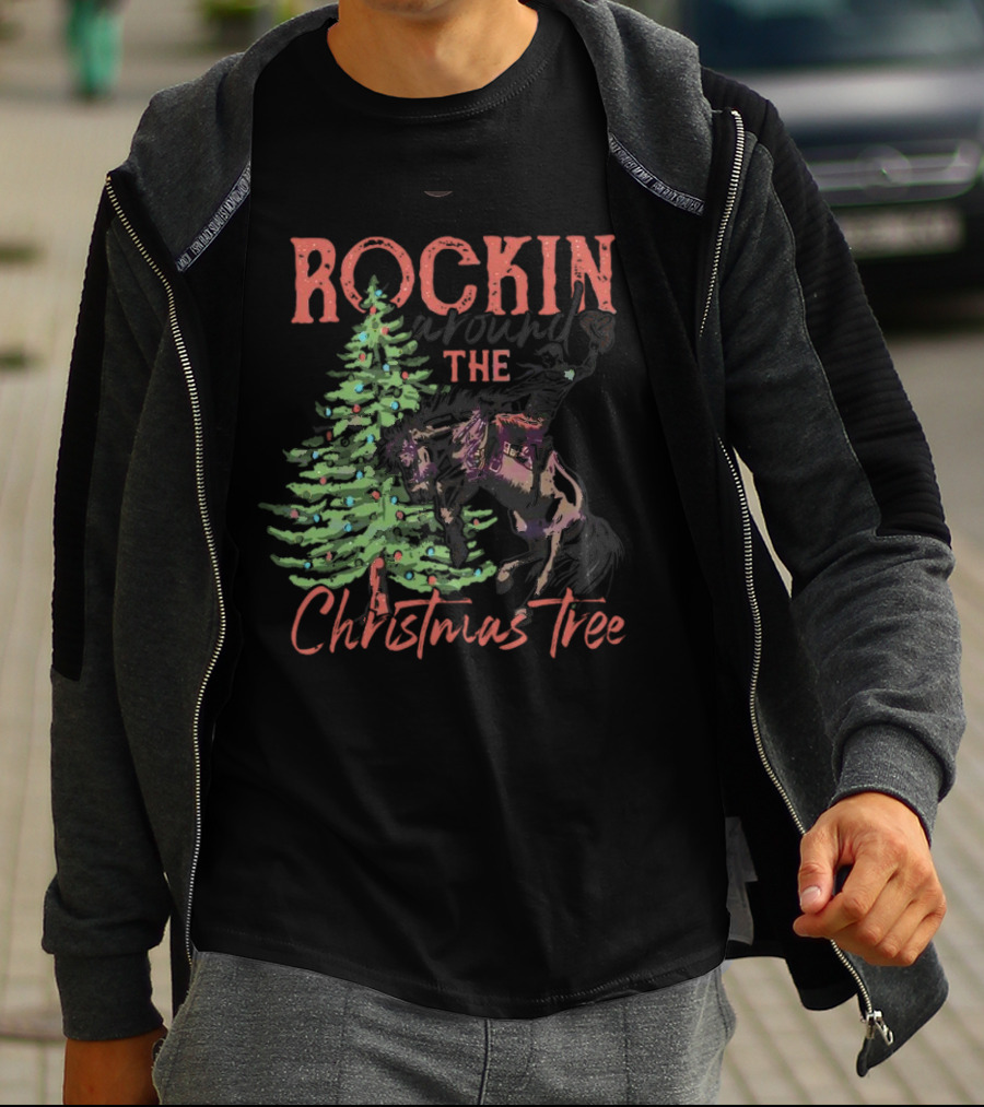 Rockin Around The Christmas Tree Horse And Holiday Lights T-Shirt