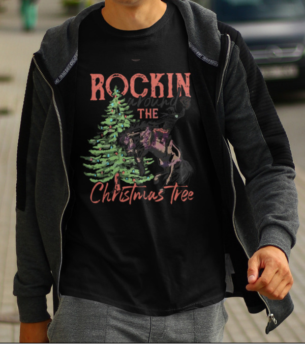 Rockin Around The Christmas Tree Horse And Holiday Lights T-Shirt