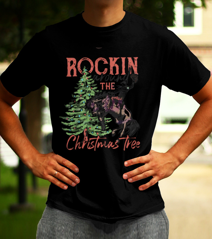 Rockin Around The Christmas Tree Horse And Holiday Lights T-Shirt
