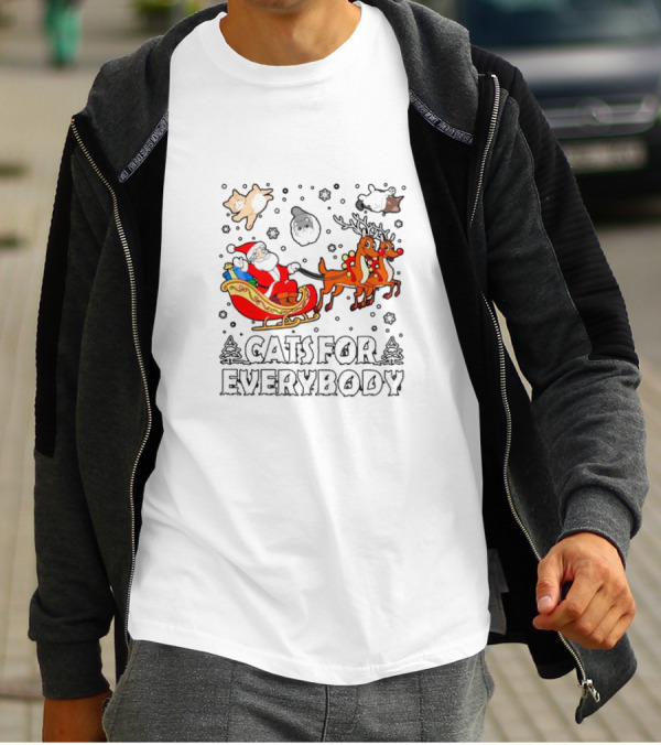 Cats For Everybody Santa Sleigh Christmas Reindeer T-Shirt