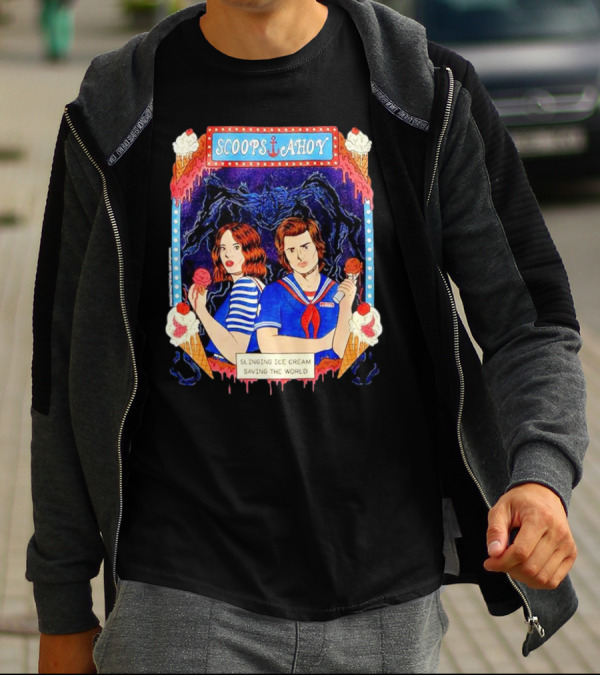 Scoops Ahoy Slinging Ice Cream Saving The World Stranger Things Duo Vintage T-Shirt