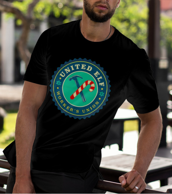 United Elf Worker's Union Candy Cane And Hammer Emblem T-Shirt