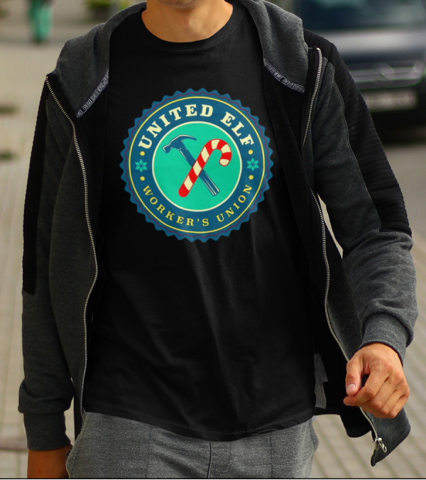 United Elf Worker's Union Candy Cane And Hammer Emblem T-Shirt