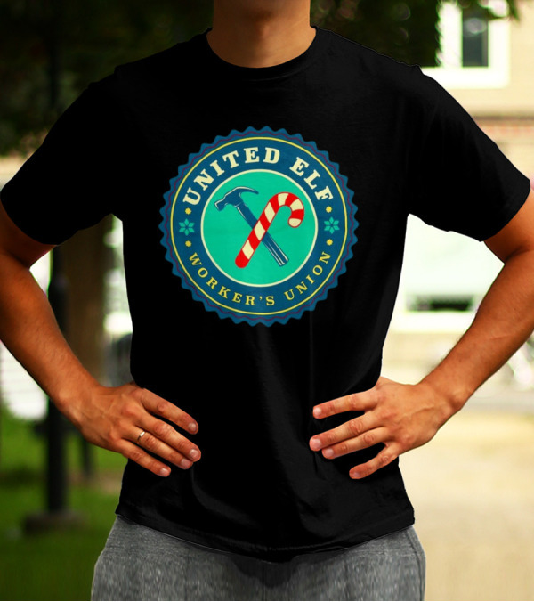 United Elf Worker's Union Candy Cane And Hammer Emblem T-Shirt