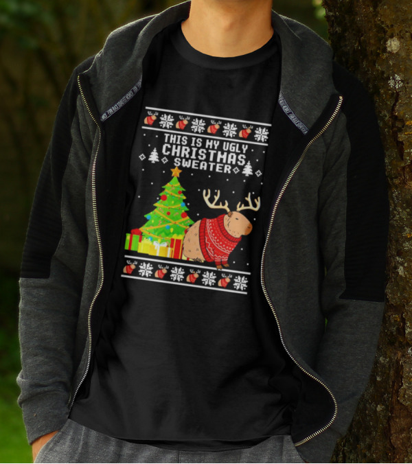 This Is My Ugly Christmas Sweater Capybara Reindeer T-Shirt